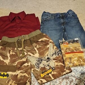 Boys Lot Of 2 Pairs Of Shorts, Dress Shirt And Package Of Boxers